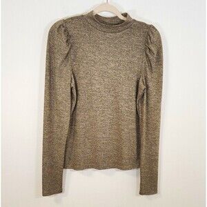 Anthropologie Dolan Metallic Glitter Puff Sleeve Mock Neck Sweater SMALL